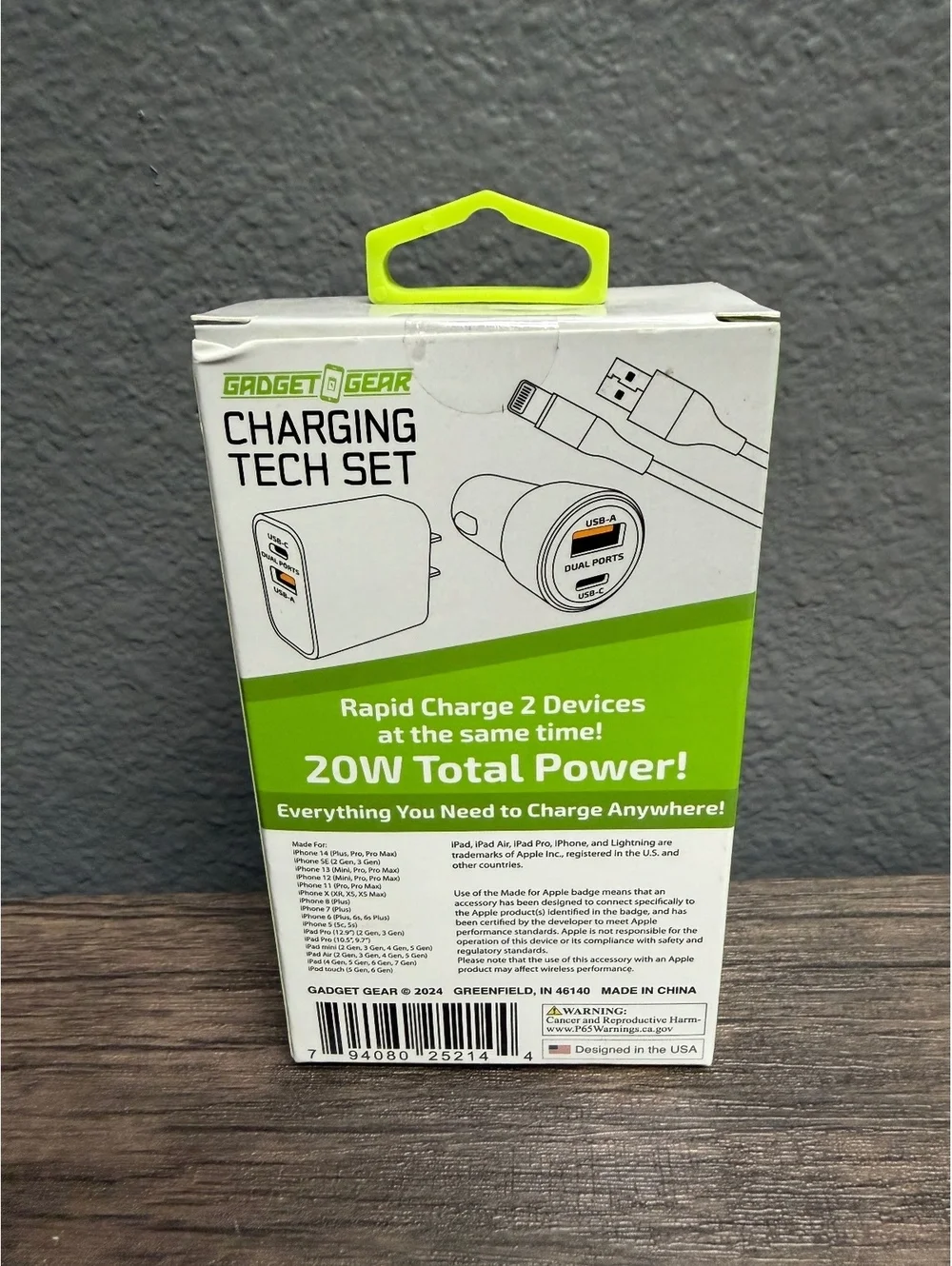 20W Car Wall Charger Set 3ft Apple device Cable & 3ft USB C Flat Cord Floral Set